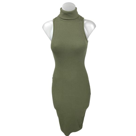 Zara Green Rib Knit Sleeveless Turtleneck Midi Sweater Bodycon Tank Dress Size S - Picture 1 of 3